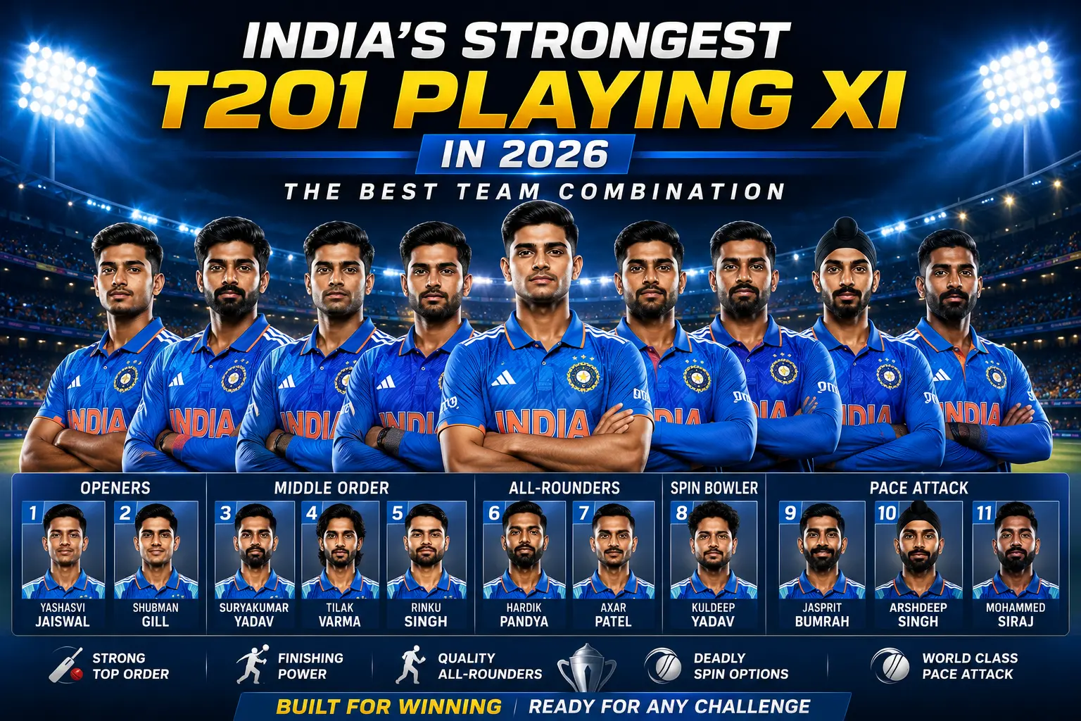 India Strongest T20I Playing XI 2026